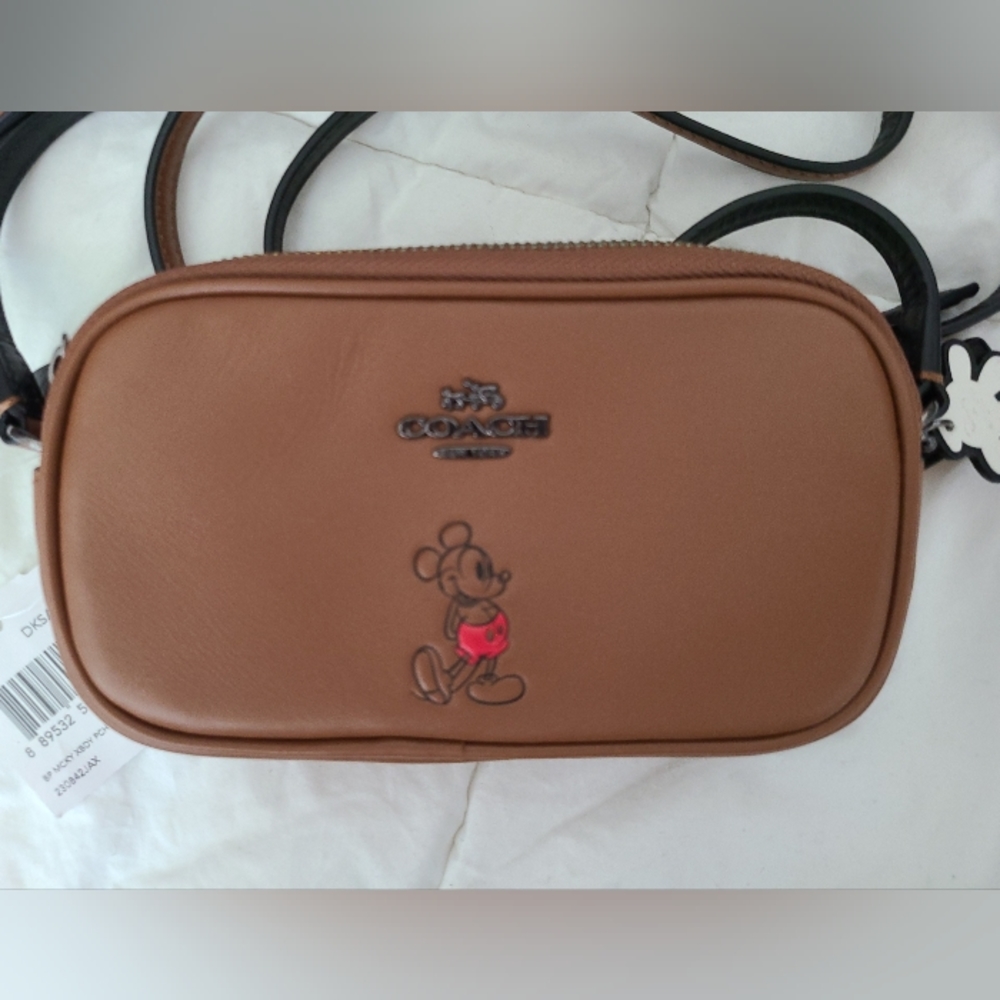 Coach x Disney Mickey Brown Crossbody Pouch Bag Leather Limited Edition …